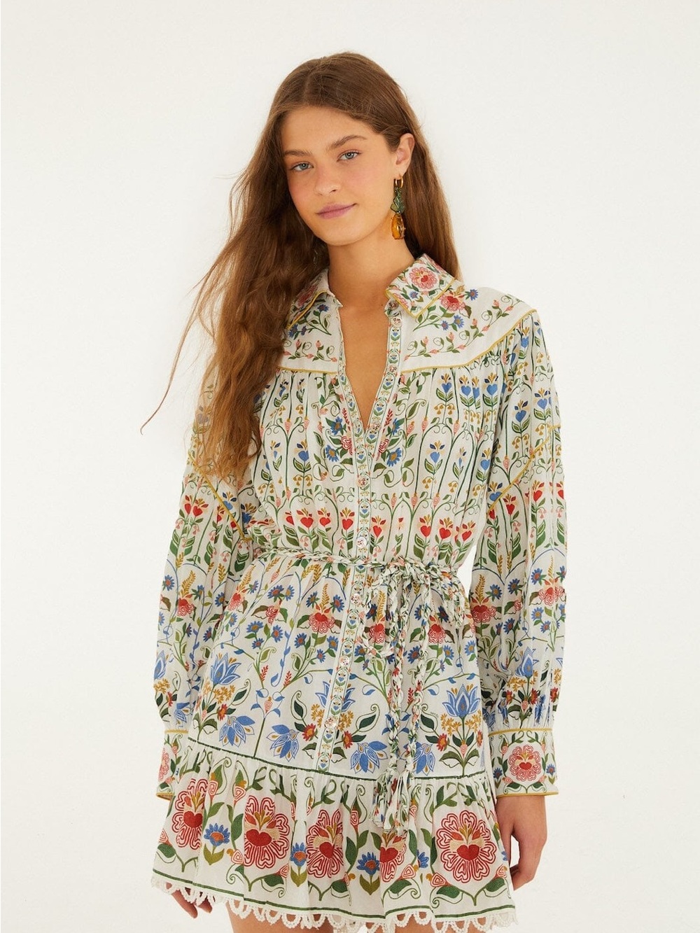 FARM Rio Floral Mini Dress in White with Red, Blue & Green Accents